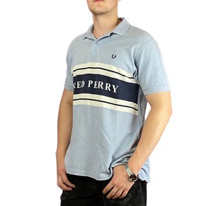 Fred Perry Big Logo Vintage Men&#39;s Polo Shirt - L Blue Cotton