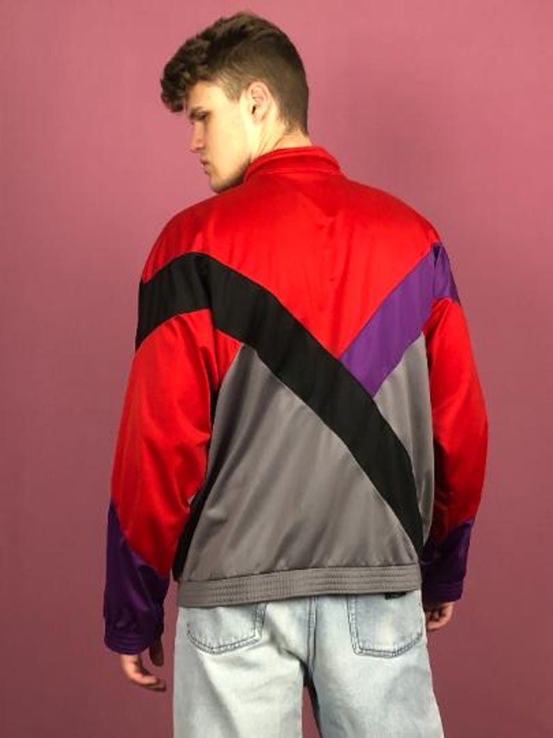 Retro Color Block Jacket 90s Vintage Men's Color Block Track Jacket - XL Red & Gray Polyester - Etsy
