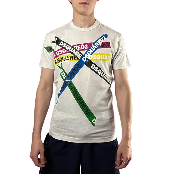 Dsquared2 Vintage Men's Tape Logo T-shirt - S White Cotton - Etsy