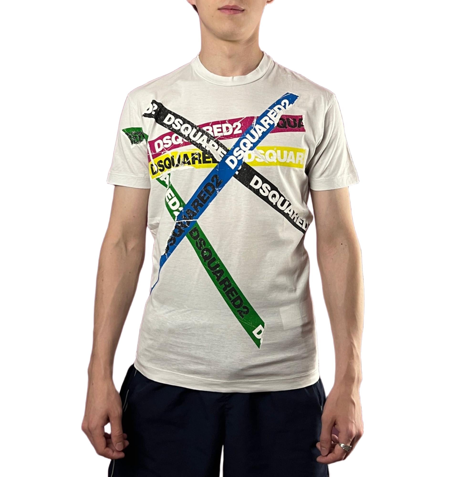 Dsquared2 Vintage Men's Tape Logo T-shirt - S White Cotton - Etsy