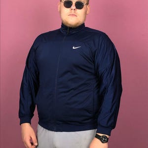 90s Nike Vintage Men&#39;s Track Jacket - L Navy Blue Polyester