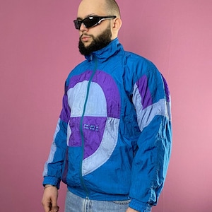 90s Etirel Vintage Men's Color Block Windbreaker Jacket - M Blue Nylon