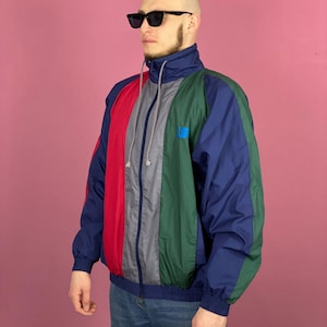 90s Vintage Men&#39;s Windbreaker Jacket - XL Multicolor Polyester Blend