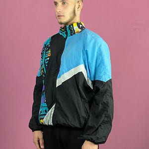 90s Vintage Men's Windbreaker Jacket - XL Black Nylon