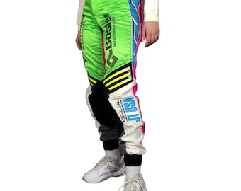 JT USA Vintage Women's Racing Pants - S Green & Multicolor Nylon