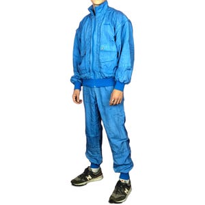 90s TriStripes Vintage Men&#39;s Tracksuit Set - S Blue Nylon