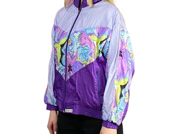 90s Flagship Vintage Women&#39;s Windbreaker Jacket - S Purple & Multicolor Nylon