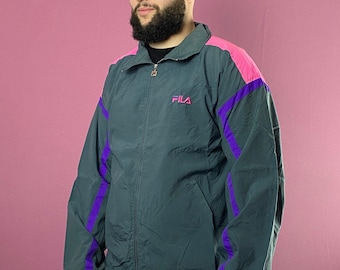 90s Fila Vintage Men's Windbreaker Jacket - XXL Gray Nylon