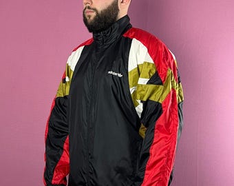 90s Adidas Originals Vintage Men's Color Block Windbreaker Jacket - M