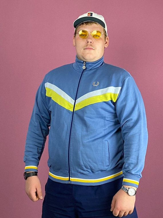 90s Fred Perry Vintage Men's Track Jacket - XL Blue Cotton