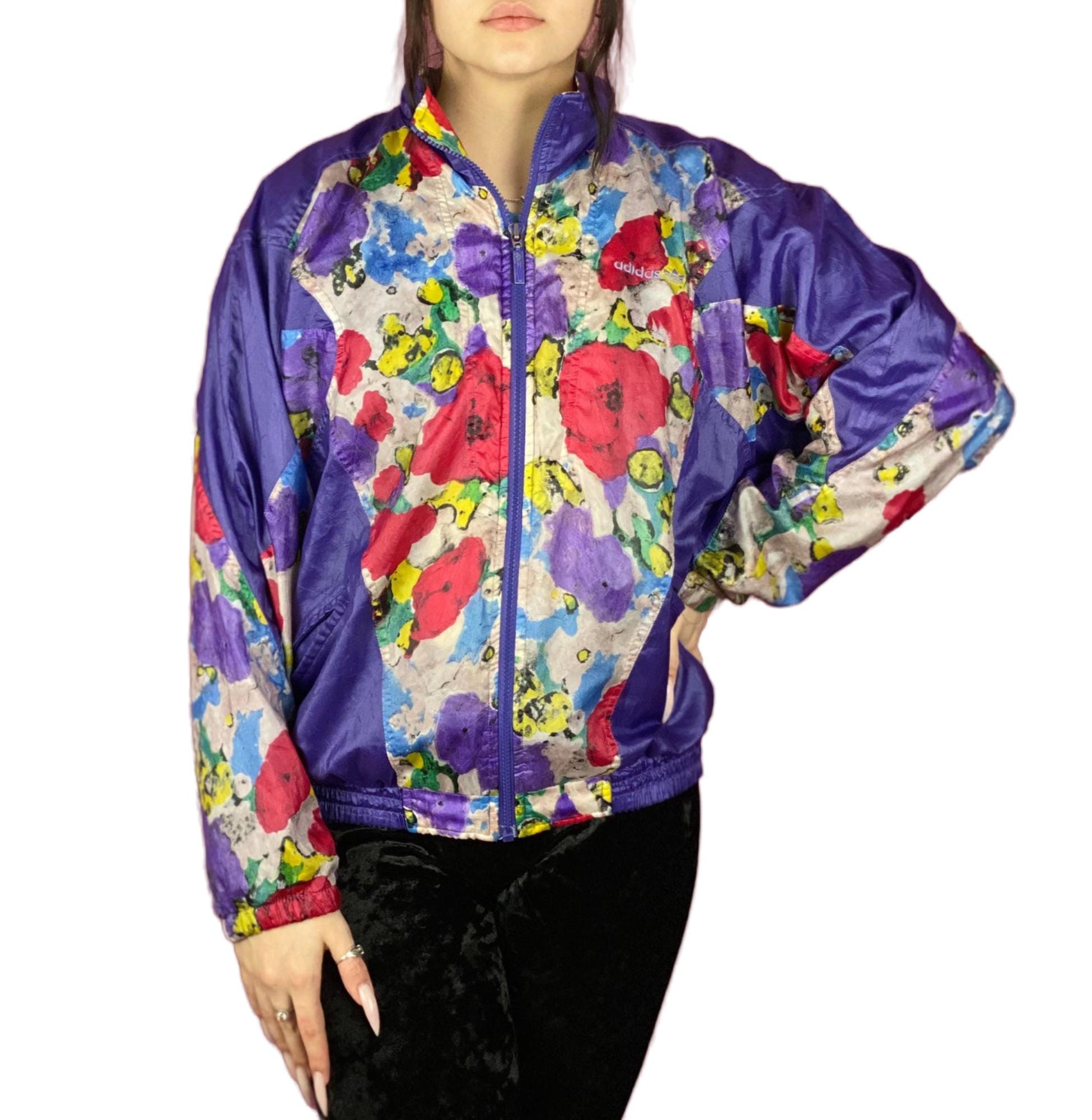 90s Adidas Vintage Women's Floral Windbreaker Jacket - L