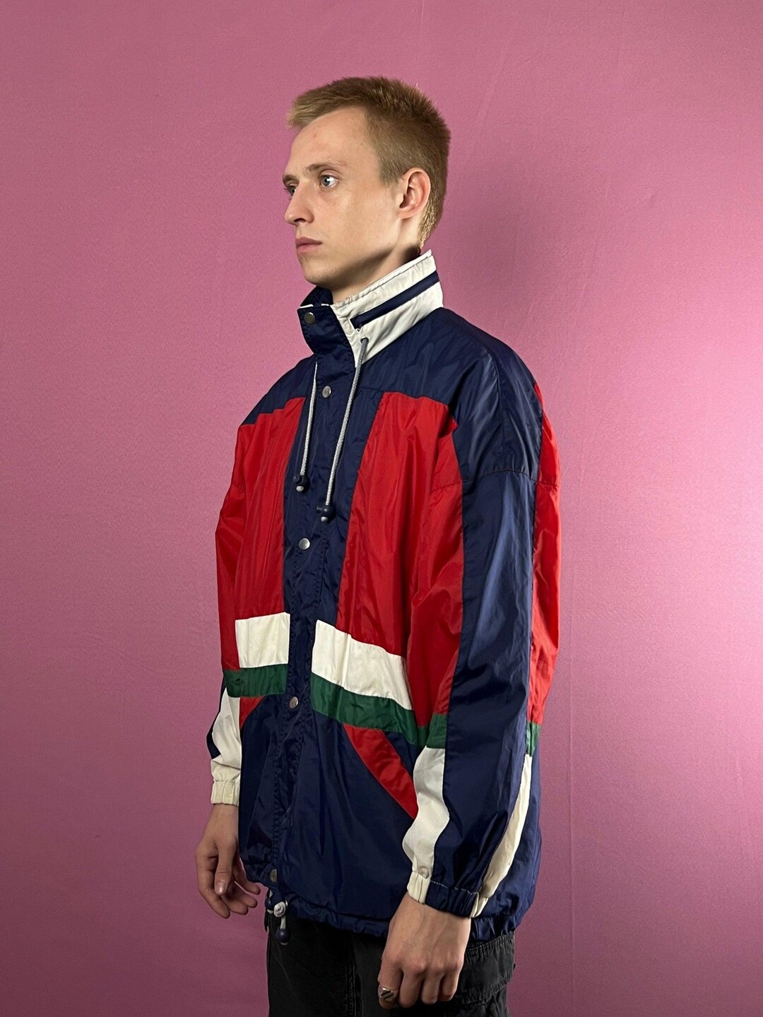90s Vintage Men's Color Block Rain Jacket - S - Etsy