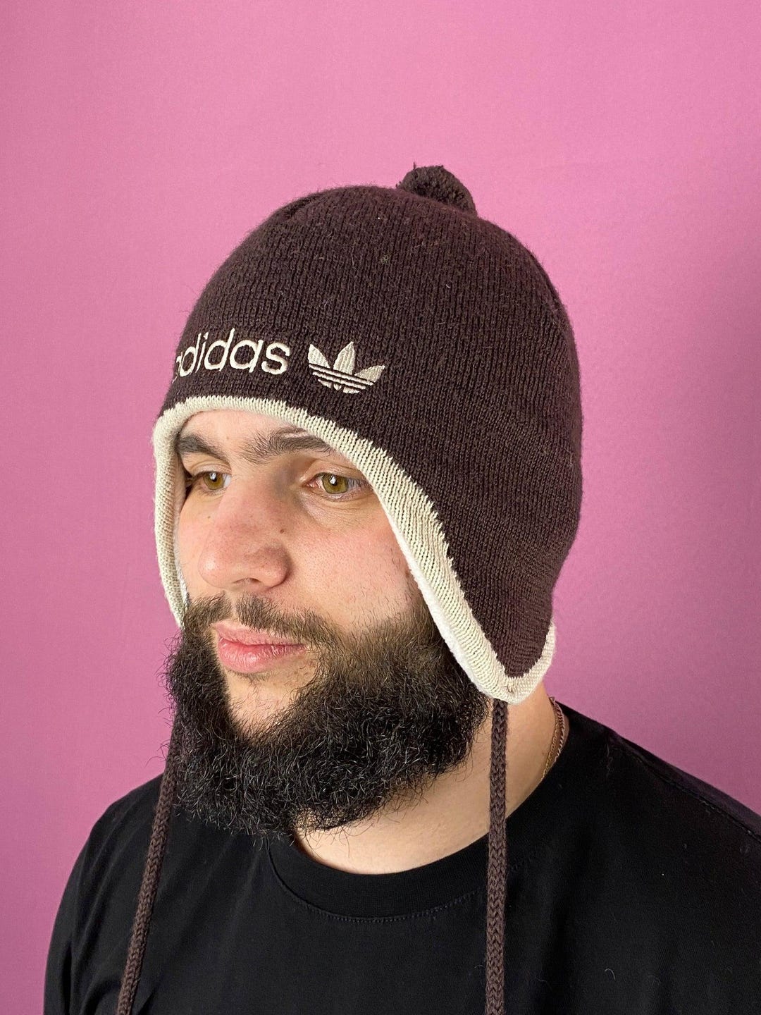 Adidas Vintage Winter Earflap Hat - Brown Acrylic Blend - Etsy UK