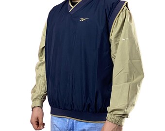 Reebok Vintage Men's Vest Pullover - L Navy Blue Polyester