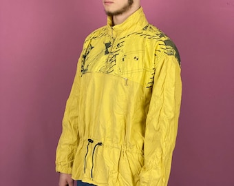 90s Vintage Men's Windbreaker Jacket - L Yellow Nylon
