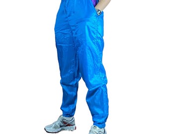 90s Joha Vintage Women&#39;s Track Pants - M Blue Nylon