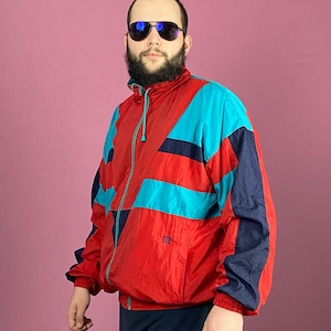 90s Five Seasons Vintage Men&#39;s Windbreaker Jacket - L Red Nylon