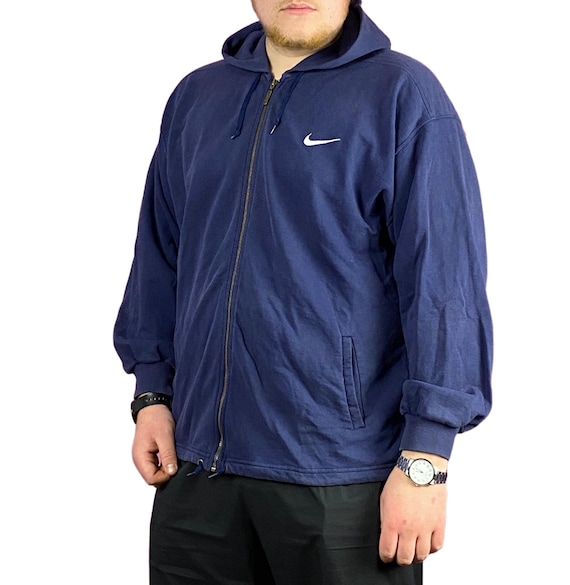 90s Nike Vintage Men's Zip Hoodie - XL Navy Blue Cotton - Etsy