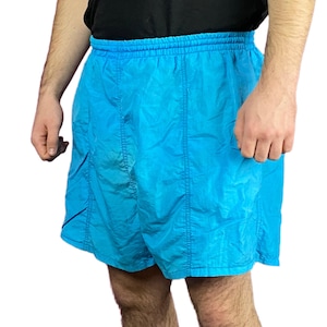 90s Vintage Men's Swim Shorts - L Blue Nylon