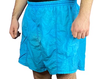 90s Vintage Men's Swim Shorts - L Blue Nylon