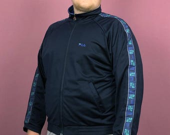 Fila Vintage Men's Track Jacket - L Navy Blue Polyester