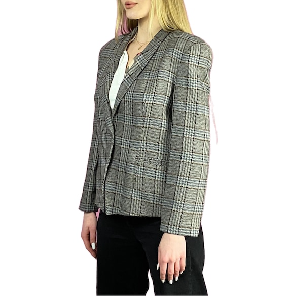 90s Giorgio Armani Vintage Women's Plaid Blazer Jacket - M Gray