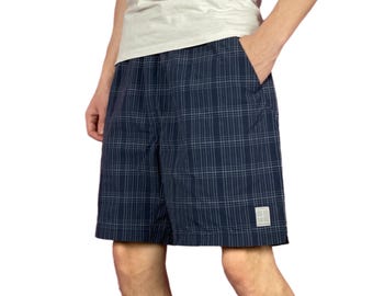 Nike Vintage Men's Plaid Sport Shorts - XL Navy Blue Nylon
