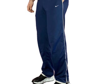Y2K Nike Vintage Men's Retro Style Track Pants - L Navu Blue Polyester