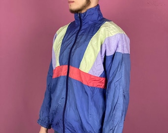 90s Vintage Men's Windbreaker Jacket - L Multicolor Nylon