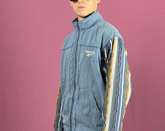 90s Reebok Vintage Men's Track Jacket - M Blue Nylon Blend