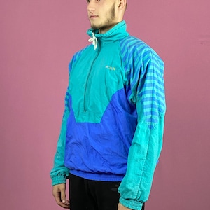 90s Action Vintage Men's Windbreaker Jacket - L Blue Nylon