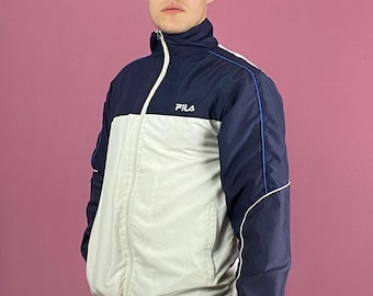 Fila Vintage Men's Windbreaker Jacket - M Navy Blue & White Polyester