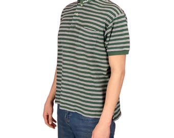 90s Polo Sport Vintage Men's Striped Polo Shirt - L Green Cotton