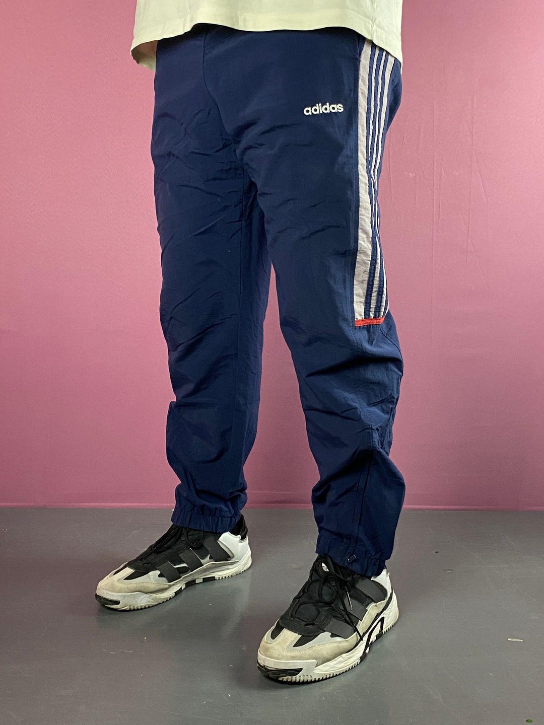 Calça de moletom masculina vintage Adidas dos anos 90 G