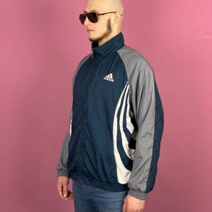 90s Adidas Vintage Men&#39;s Windbreaker Jacket - L Gray Polyester