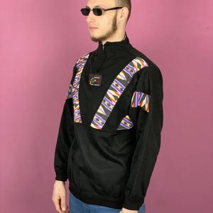 90s Melina Vintage Men&#39;s 1/4 Zip Track Jacket - M Black Cotton