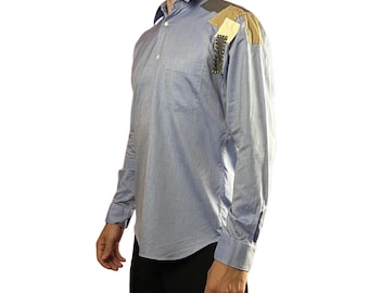 Comme des Garcons Shirt Vintage Men's Patchwork Shirt - S Light Blue Cotton