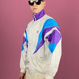90s Joha Vintage Men&#39;s Windbreaker Jacket - M White Nylon