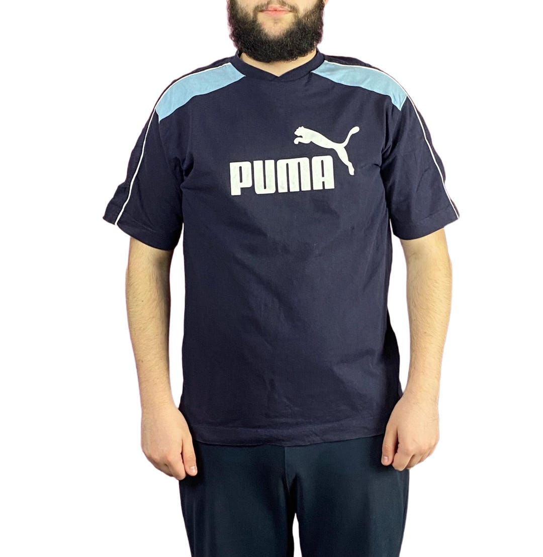 90s Puma Vintage Men's T-shirt - L Navy Blue Cotton - Etsy