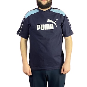 90s Puma Vintage Men's T-shirt - L Navy Blue Cotton - Etsy