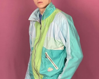 90s Luhta Sport Vintage Men's Windbreaker Jacket - S Blue & Green Polyester
