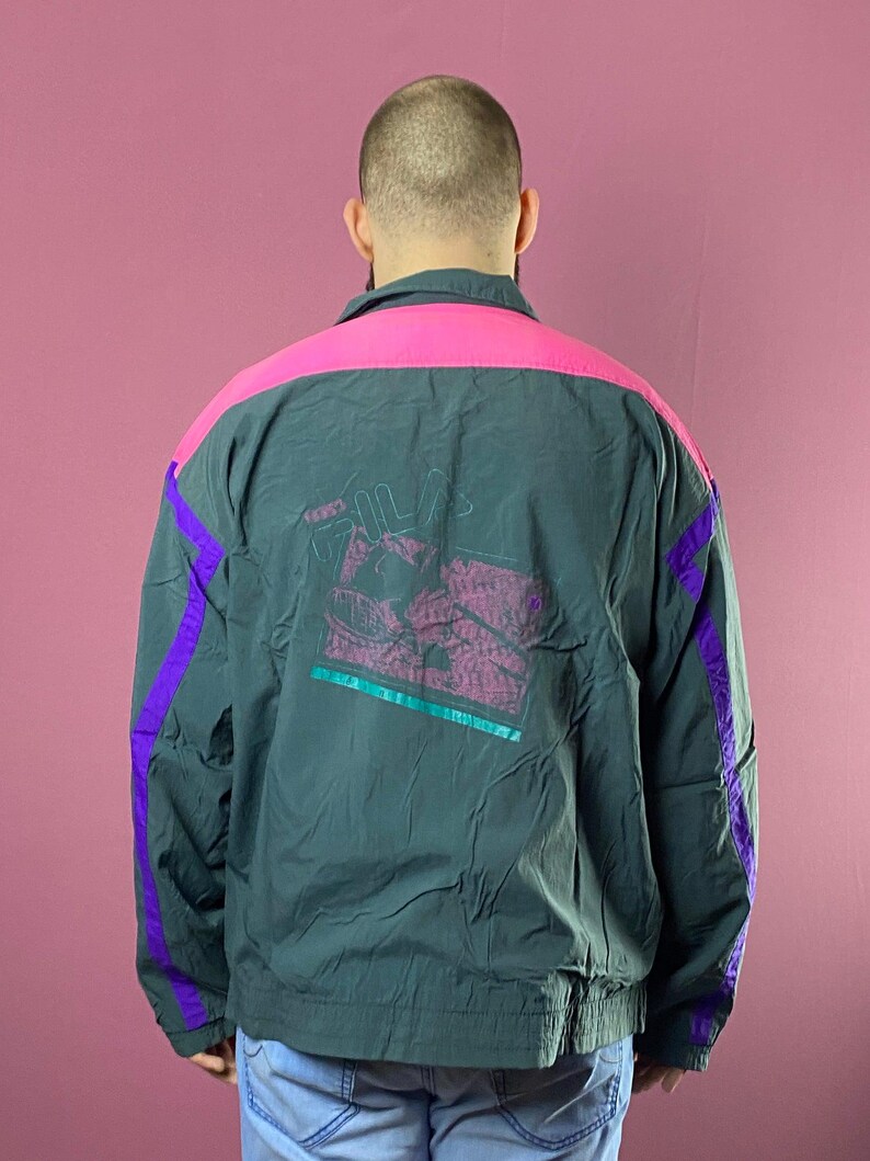 90s Fila Vintage Men's Windbreaker Jacket - XXL Gray Nylon image 3