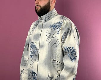 90s Adidas Originals Vintage Men's Abstract Print Windbreaker Jacket - M