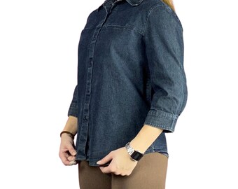United Colors of Benetton Vintage Women's Half Sleeve Shirt - S Navy Blue Cotton Blend