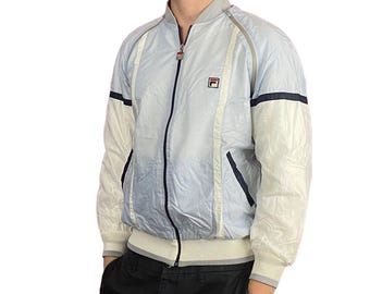 Chaqueta cortavientos convertible estilo aviador vintage de Fila de los años 90 para hombre, talla M, nailon azul y blanco