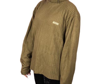 90s Moschino Jeans Vintage Women&#39;s Turtleneck Sweater - S Brown Acrylic