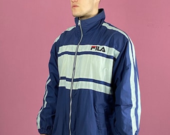 Fila Big Logo Vintage Men's Windbreaker Jacket - M Navy Blue Polyester Blend