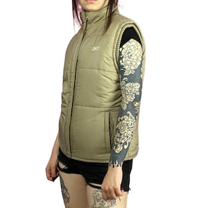90s Reebok Vintage Women&#39;s Puffer Vest - L Beige Polyester