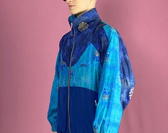 90s Vintage Men's Windbreaker Jacket - S Blue Nylon Blend