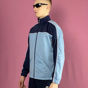 Nike Vintage Men&#39;s Track Jacket - S Blue Polyester